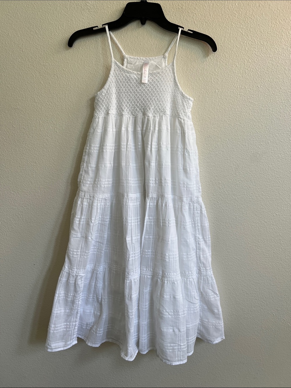 CHEROKEE Midi Sundress Sleeveless Cotton Tiered Lace Trim White Big Girls Medium